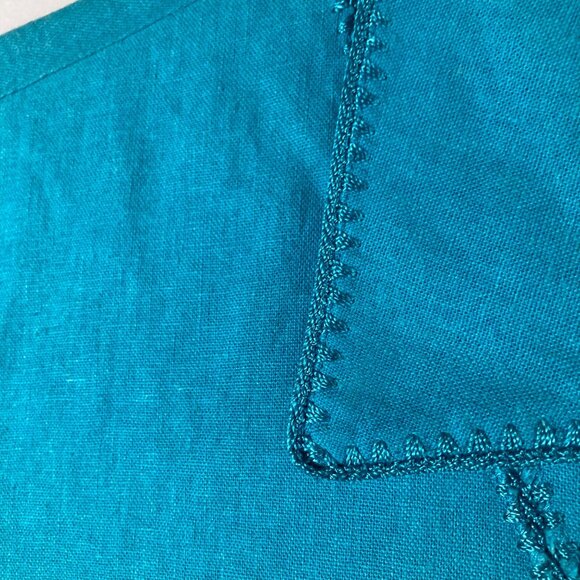 Womens Vintage Robert Louis Linen Button Shirt Embroidered M Turquoise - Picture 7 of 11